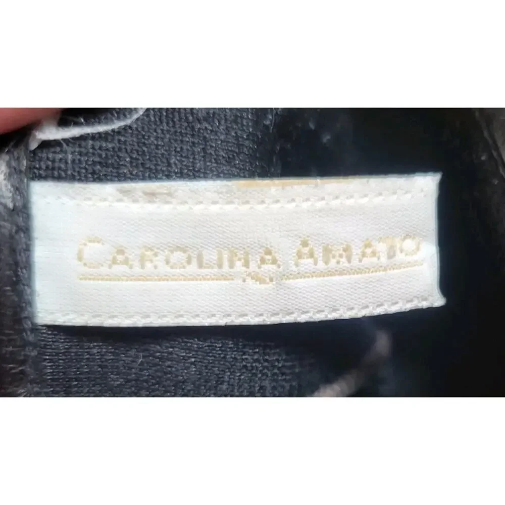 Carolina Amato Women's 7 1/2 Black Lambskin Embroidery Apliqe Silk Lined Gloves